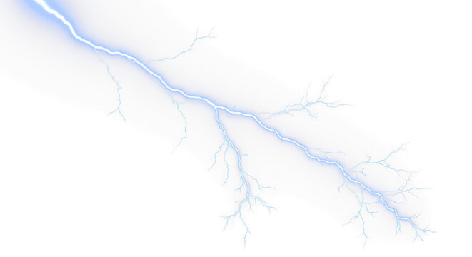 Blue Lightning Bolt Strike, Sky Thunder, Electric Lightning, Thunderstorm Effect, Lightning Bolts, Strike Effect - Isolated On Transparent and White Background