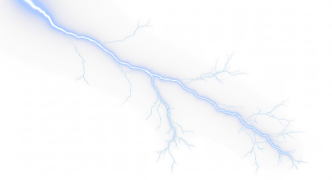 Blue Lightning Bolt Strike, Sky Thunder, Electric Lightning, Thunderstorm Effect, Lightning Bolts, Strike Effect - Isolated On Transparent and White Background