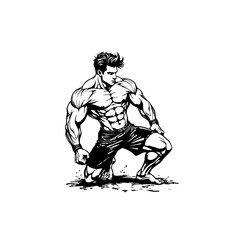 Powerful muscular man posing, showcasing strength and physical fitness illustration