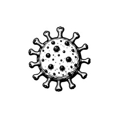 Monochrome Illustration of a Virus with Detailed Surface and Spiked Projections
