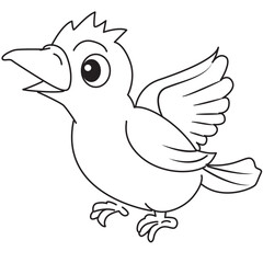 Bird cartoon line art with open beak, ideal for coloring pages, songbird illustrations, and wildlife-themed children’s educational art.
