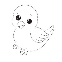 Cute cartoon bird with dotted outline, ideal for children’s tracing worksheets, coloring pages, and early art skill development.
