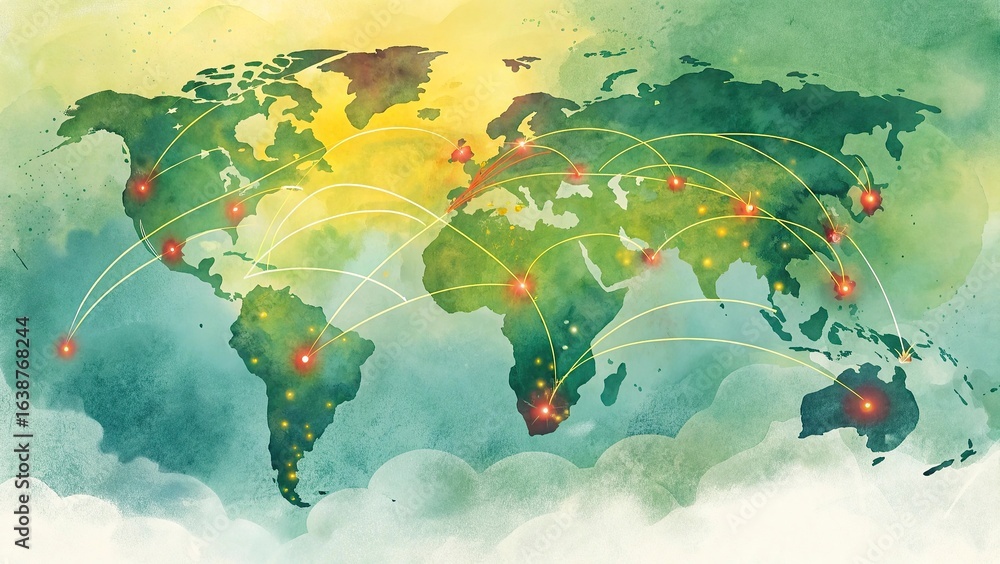 Poster global network connection concept with world map on dark blue background. vector illustration