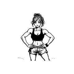 Strong woman illustration showcasing fitness and muscle definition with confident pose
