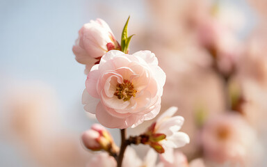 Fototapeta premium Delicate pink cherry blossoms bloom on a branch pink flower
