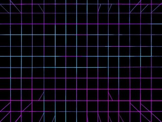 Gridded, perspective lines in vibrant neon colors on a black background