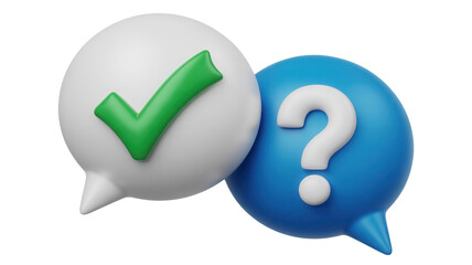 Get clarity and answers with a modern solution featuring a check mark and question mark in speech bubbles, ideal for FAQ or support visuals!