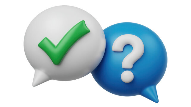 Get clarity and answers with a modern solution featuring a check mark and question mark in speech bubbles, ideal for FAQ or support visuals!