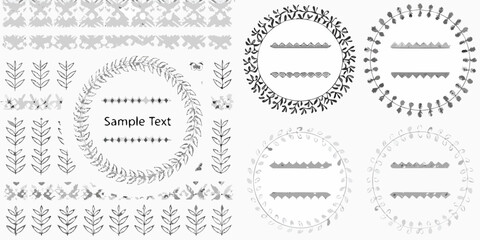 Collection of hand drawn floral elements and decorative borders
