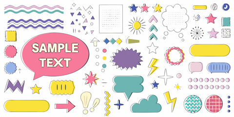 Collection of hand drawn speech bubbles and graphic elements