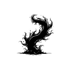 Abstract monochrome ink drawing featuring mysterious organic shape with wavy details