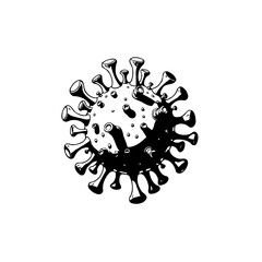 Illustration of a coronavirus cell for medical or educational use, black on white