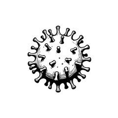 Detailed Black and White Illustration of Coronavirus Viral Structure Anatomy