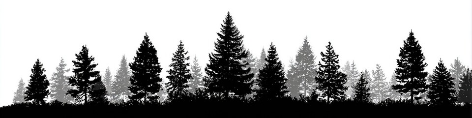 Fototapeta premium Black and white silhouette of a dense forest