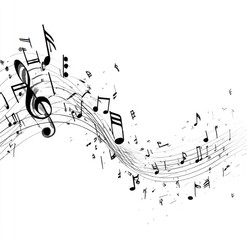 Abstract musical notes flowing in a wave pattern
