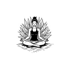 Yoga Meditation Illustration: Serene Woman in Lotus Position, Peaceful and Spiritual Practice