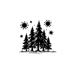 Conceptual illustration depicting virus spread in a forest environment for pandemic awareness