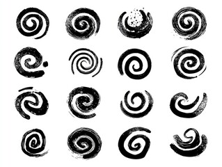 Black and white circular spirals, various textures