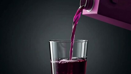 Grape Juice Pouring in Glass: Refreshing Beverage in Slow Motion, Dark Background