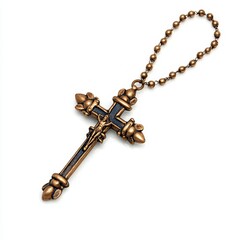 Ornate Gold and Bronze Cross Pendant on White Background