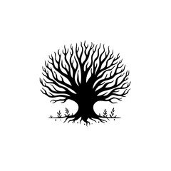 Striking Silhouette: A Detailed Illustration of a Majestic Tree's Intricate Branches