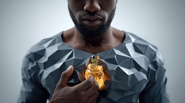 Futuristic gray garment with golden heart