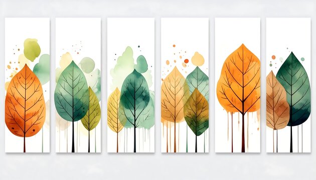 Abstract autumnal trees on a white background.