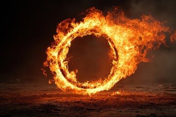 Burning Ring Of Fire In Dark Background