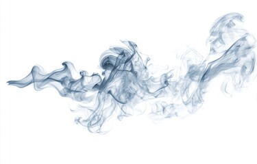 Abstract smoke plume against white background.  A swirling, wispy, and flowing design of light-grey smoke.  