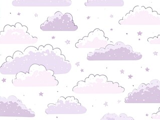 Whimsical purple clouds and stars pattern
