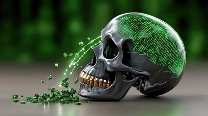 Futuristic skull with binary code