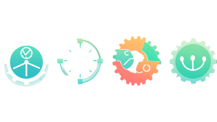Digital Gear Clock Icons Representing Time Management and Progress
