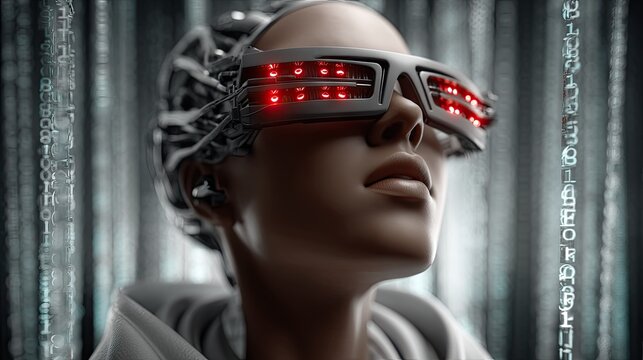 Futuristic woman with glowing glasses