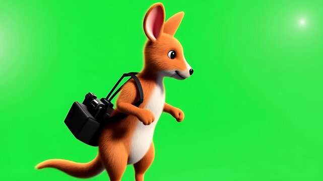 Adorable Kangaroo Photographer on Green Screen