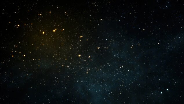 Deep space, swirling nebulae, and scattered stars.  A vast expanse of dark space, dotted with glowing, golden stars and swirling, hazy nebulae in shades of blue and dark teal