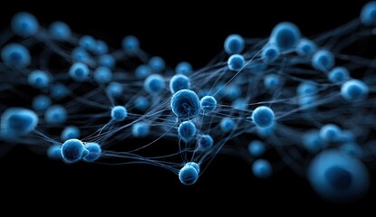 Molecular network connection, dark background, science illustration, research concept