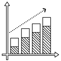 Growing Bar Chart Graph with Trend Line Outline Vector