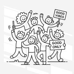 A cartoon drawing of a teacher and students. The teacher is smiling and waving at the students.