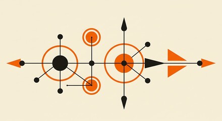 Abstract Geometric Composition with Arrows, Circles, and Lines on Cream Background