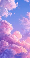 Fototapeta premium Pink purple clouds sunset sky; idyllic background for mobile