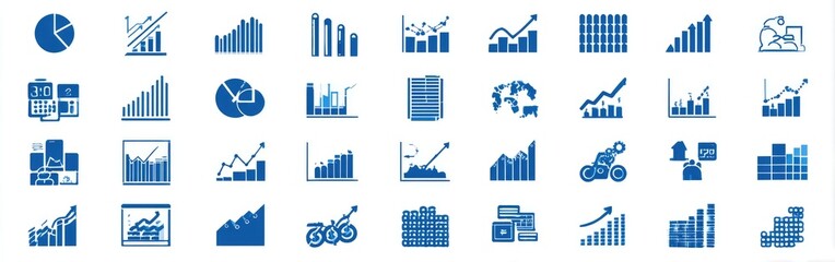 Collection of blue business graphs and charts