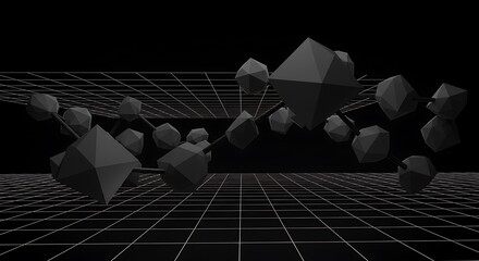 Abstract Geometric Molecular Structure Floating Above a Gridded Perspective Plane