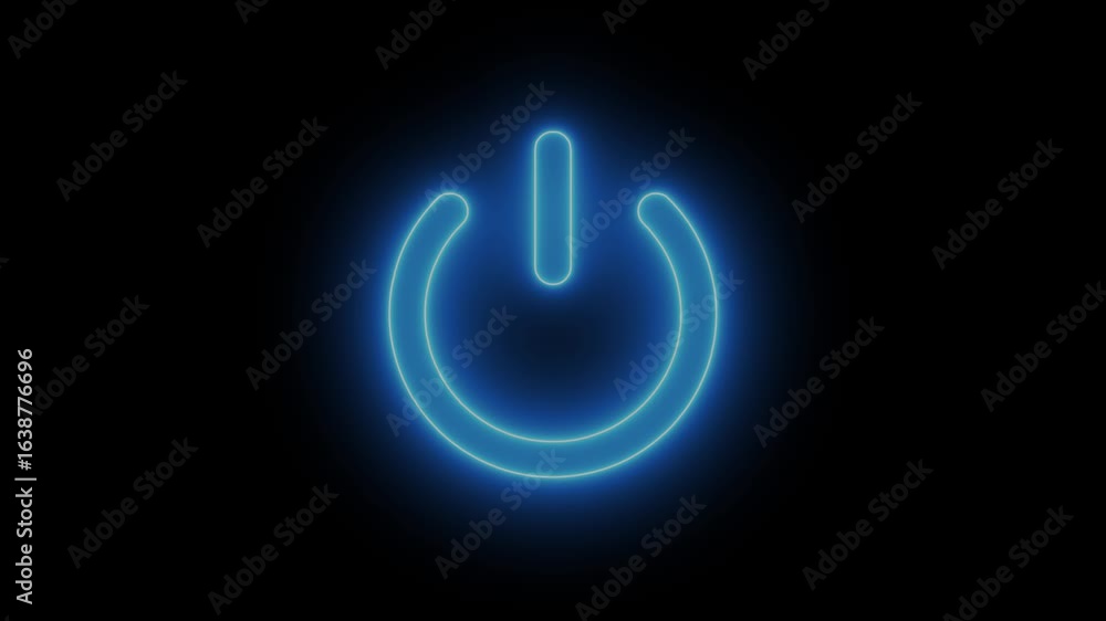 Poster glowing neon blue color technology power button icon isolated on transparent background. power switc