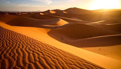 Sand Dunes at Sunset with Golden Light Landscape