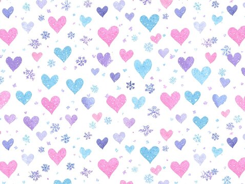 Pastel hearts and snowflakes, a whimsical pattern - Powered by Adobe