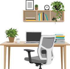 Modern Home Office Desk Setup with Laptop and Plants