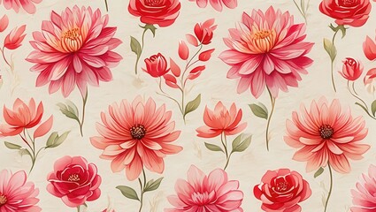 Seamless pattern with dahlias and roses water color