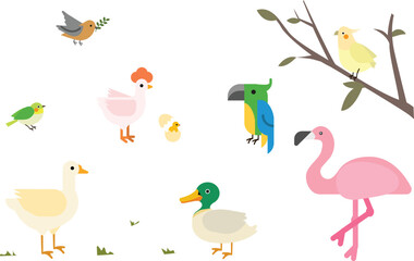 Assortment of Cute and Colorful Cartoon Birds