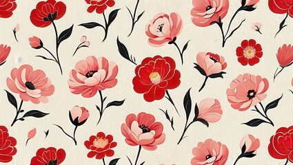 Seamless floral ranunculus and camellias water color