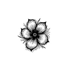 Elegant Single Flower Woodcut Style Illustration on White Background for Graphic Projects
